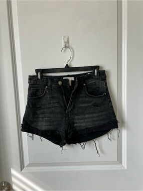 H&M Black Distressed Denim Shorts